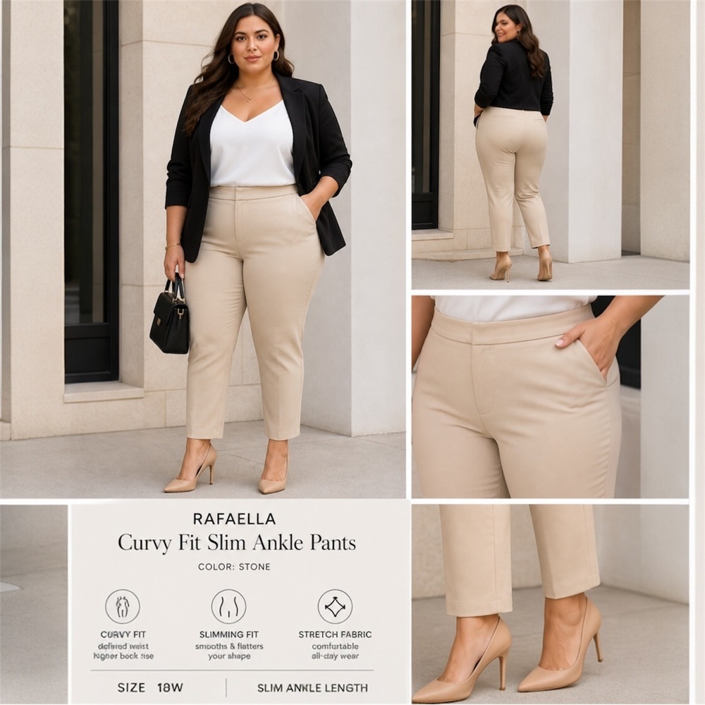 Rafaella Curvy Fit Slim Ankle Pants 18W Stone Beige Stretch NWT